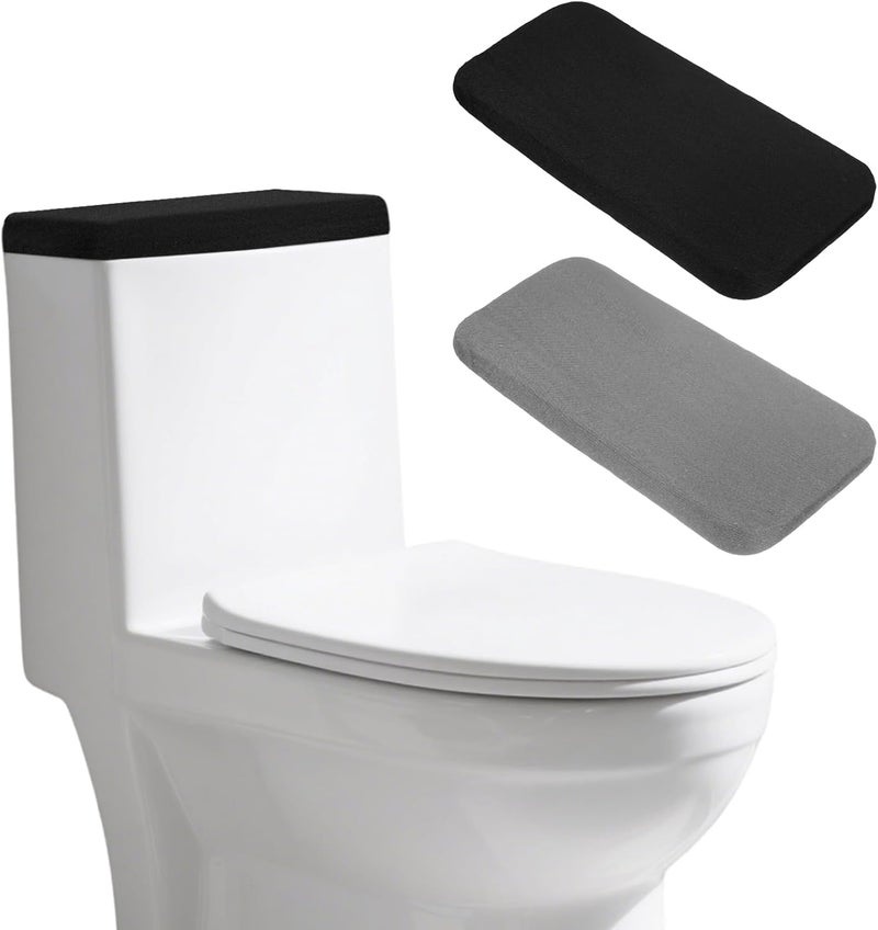 Bruislard 2 Pcs Toilet Tank Cover, Universal Toilet Tank Lid, Washable Toilet Tank Lid Cover, Soft and Absorbent with Elastic Bottom for Bathroom Decor Accessories (Black, Gray) - Image 1